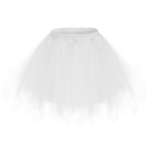 Damen Tüllrock tütü Rock Ballett Tanzkleid Tulle Unterkleid Petticoat Tutu Cosplay für Karneval Kostüm (Weiß) von Yolyoo