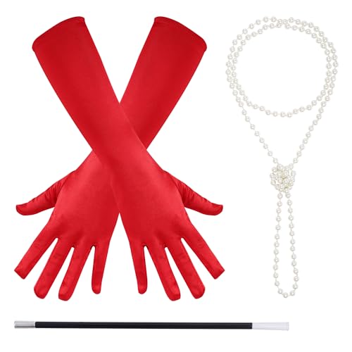 Yolyoo 20er Jahre Accessoires Lange Handschuhe Kostüm Set Perlenperlen Kunststoffhalter für 1920er Halloween Karneval Fasching Party Cosplay von Yolyoo