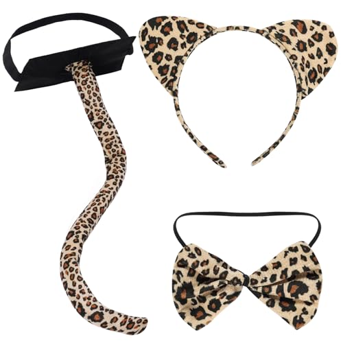 Yolyoo Leopard Kostüm Set Tier Leopard Stirnband Fliege,Leopard Ohren Stirnband für Kostüm Party Dekoration Zubehör (Leopard Kostüm Set) von Yolyoo