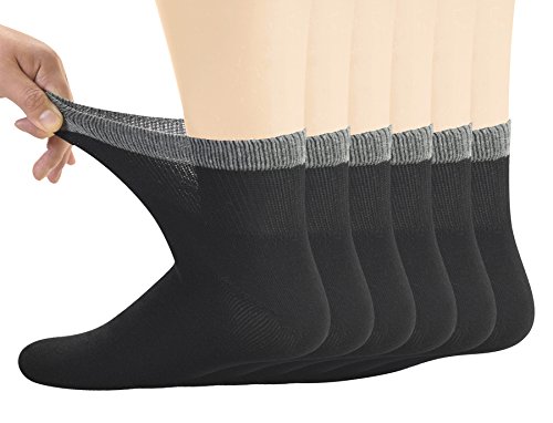 Yomandamor Herren Bambus Diabetiker Socken mit nicht drückendem Beinabschluss und nahtloser Zehenbereich, 6 Paar Größe 6 – 11 UK, 38 – 46 EU, Herren, 6 Pairs Black von Yomandamor