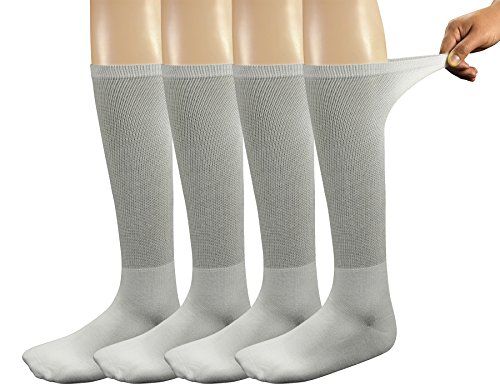 Yomandamor Herren Bambus nahtlose Diabetiker-Socken über der Wade lose Top weiß schwarz Socken 4 Paar von Yomandamor