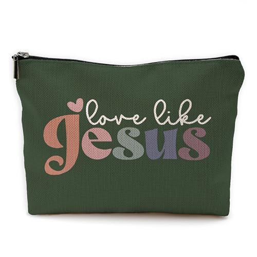 Christliche Make-up-Tasche, christliches Geschenk für Damen, Love Like Jesus - schwärzlich-grün von Yomisex