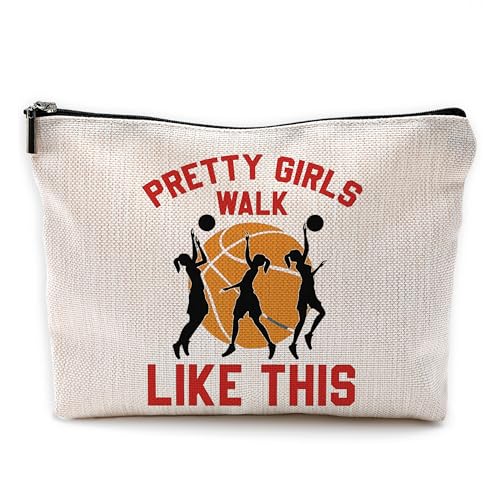 Yomisex Basketball-Mutter, Basketball-Geschenke für Mädchen, 17,8 x 25,4 cm Make-up-Tasche, Basketball-Geschenke, Basketball-Partygeschenk, Beige-e von Yomisex