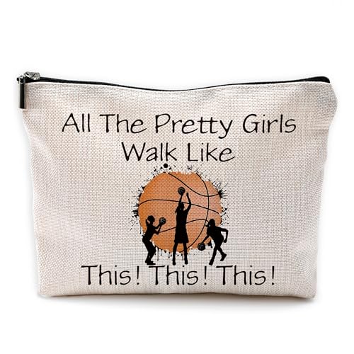 Yomisex Basketball-Mutter, Basketball-Geschenke für Mädchen, 17,8 x 25,4 cm Make-up-Tasche, Basketball-Geschenke, Basketball-Partygeschenk, Beige-f von Yomisex