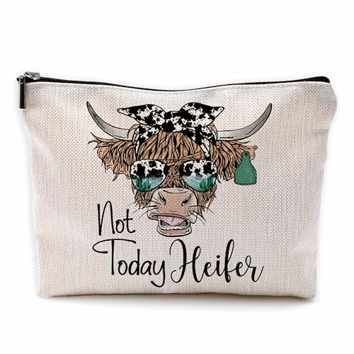 Yomisex Make-up-Tasche mit Kuh-Aufdruck, Kuh-Geschenke, Kuh-Druck, Western-Make-up-Tasche, Make-up-Tasche für Damen, niedliche Kuh-Stoffe, Kuh-Make-up-Tasche, 17,8 x 25,4 cm, Beige-4 von Yomisex