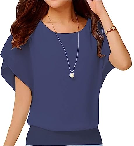 Yommay Chiffon Bluse Damen Oberteile Elegant T-Shirts Mode Rundkragen Lose Lässig Tops Sommer Kurzarm Shirt,Marineblau,M Yommay Chiffon Bluse Damen Oberteile Elegant T-Shirts Mode Rundkragen Lose Lässig Tops Sommer Kurzarm Shirt,Marineblau,M von Yommay