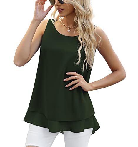 Yommay Chiffon Tank Tops für Damen Sommer Elegante ärmellose Business Cami Casual Blusen Tuniken,Armeegrün,3XL EU von Yommay