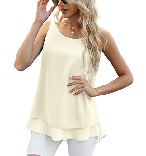 Yommay Chiffon Tank Tops für Damen Sommer Elegante ärmellose Business Cami Casual Blusen Tuniken,Beige White,3XL EU von Yommay