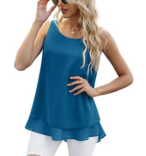 Yommay Chiffon Tank Tops für Damen Sommer Elegante ärmellose Business Cami Casual Blusen Tuniken,Blue,2XL EU von Yommay