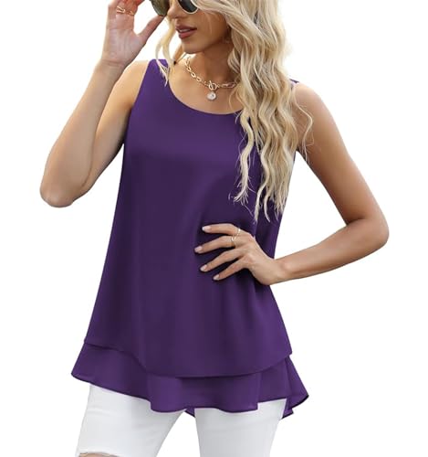 Yommay Chiffon Tank Tops für Damen Sommer Elegante ärmellose Business Cami Casual Blusen Tuniken,Dunkel Lila,L EU von Yommay