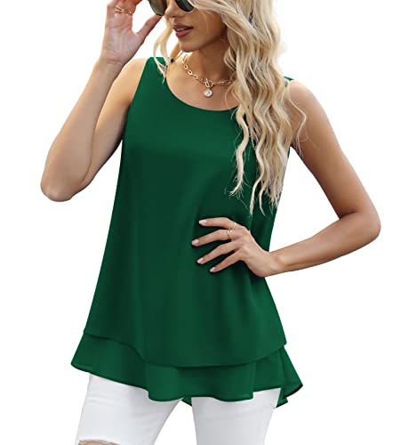 Yommay Chiffon Tank Tops für Damen Sommer Elegante ärmellose Business Cami Casual Blusen Tuniken,Dunkelgrün,L EU von Yommay