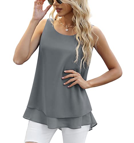 Yommay Chiffon Tank Tops für Damen Sommer Elegante ärmellose Business Cami Casual Blusen Tuniken,Grau,3XL EU von Yommay