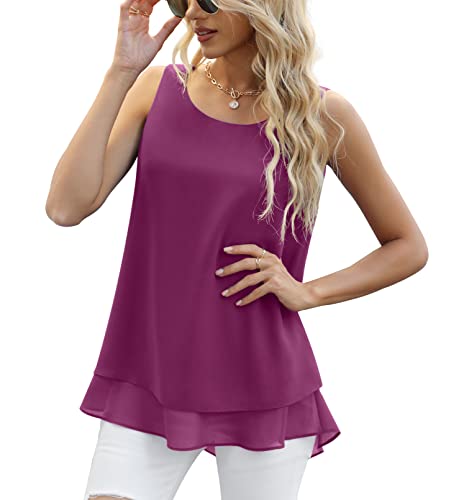 Yommay Chiffon Tank Tops für Damen Sommer Elegante ärmellose Business Cami Casual Blusen Tuniken,M Red,L EU von Yommay