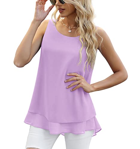 Yommay Chiffon Tank Tops für Damen Sommer Elegante ärmellose Business Cami Casual Blusen Tuniken,Pink,3XL EU von Yommay