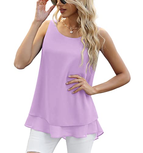 Yommay Chiffon Tank Tops für Damen Sommer Elegante ärmellose Business Cami Casual Blusen Tuniken,Pink,XL EU von Yommay