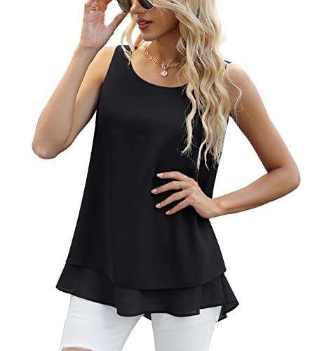 Yommay Chiffon Tank Tops für Damen Sommer Elegante ärmellose Business Cami Casual Blusen Tuniken,Schwarz,S EU von Yommay