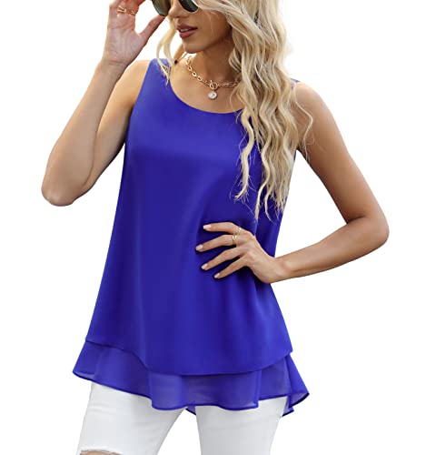 Yommay Chiffon Tank Tops für Damen Sommer Elegante ärmellose Business Cami Casual Blusen Tuniken,königsblau,3XL EU von Yommay