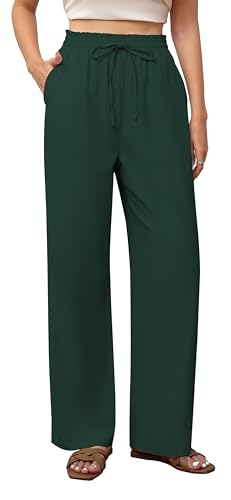 Yommay Damen Hose Business Elegante Leicht Anzughose Locker Casual Dehnbar Hohe Taille Weites Bein Hosen mit Tasche,Armeegrün,L von Yommay