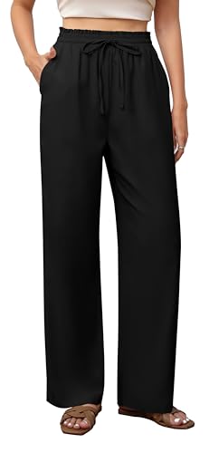 Yommay Damen Hose Business Elegante Leicht Anzughose Locker Casual Dehnbar Hohe Taille Weites Bein Hosen mit Tasche,Schwarz,XXL von Yommay
