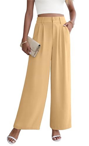 Yommay Damen Hose Elegante Lässig Baggy Sommerhose Leicht Bequem Business Hosen Anzughose mit Taschen,Aprikose,XXL von Yommay