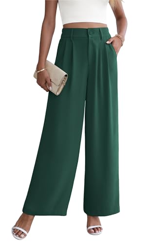 Yommay Damen Hose Elegante Lässig Baggy Sommerhose Leicht Bequem Business Hosen Anzughose mit Taschen,Armee-grün,XXL von Yommay