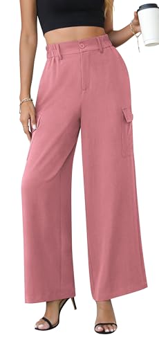 Yommay Damen Hosen Elegante Lässige Cargohose mit Taschen Sommer High Waist Wide Leg Hose for Business/Jogging/Sports,Rosa,M von Yommay