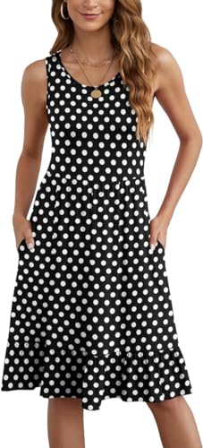 Yommay Damen Kleider Casual Sommerkleid Elegante Hochzeitsgas/Festlich Frauen Drucken Maxikleid Strandkleid mit Taschen,F Schwarz Polka Dot,3XL von Yommay