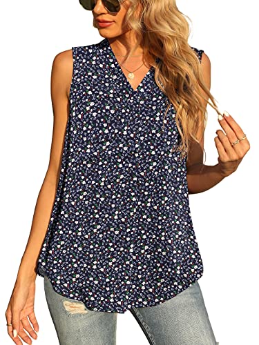 Yommay Damen Sommer ärmellose Westen Damen Chiffon Tank Tops Bluse lose lässig V Hals Blusen Shirts,Narzissen Navy Blau,L EU von Yommay