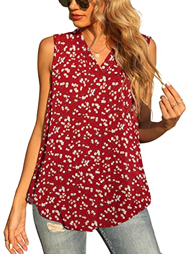 Yommay Damen Sommer ärmellose Westen Damen Chiffon Tank Tops Bluse lose lässig V Hals Blusen Shirts,Roter Kapok,L EU von Yommay