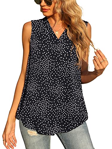 Yommay Damen Sommer ärmellose Westen Damen Chiffon Tank Tops Bluse lose lässig V Hals Blusen Shirts,Schwarz Polka-Punkte,XL EU von Yommay