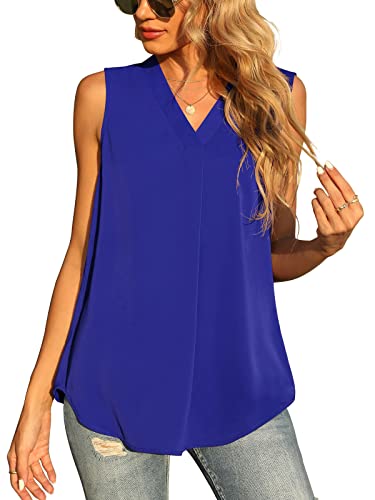 Yommay Damen Sommer ärmellose Westen Damen Chiffon Tank Tops Bluse lose lässig V Hals Blusen Shirts,königsblau,M EU von Yommay