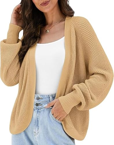 Yommay Damen Strickjacke Locker Lässig Leichte Open Front Elegante Cardigan Herbst Winter Warm Strickpullover für Frauen,Aprikose,XXL von Yommay