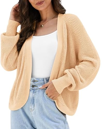 Yommay Damen Strickjacke Locker Lässig Leichte Open Front Elegante Cardigan Herbst Winter Warm Strickpullover für Frauen,Beige,XL von Yommay