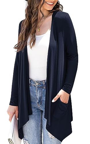 Yommay Damen Strickjacke Winter Langarm lässig Cardigan für Damen Komfortabel und warm mit Taschen Gestrickt Blazer,Marineblau,XX-Large von Yommay