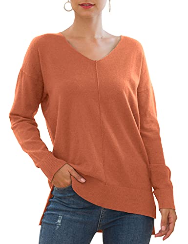 Yommay Große Größen Pullover für Damen mit V-Ausschnitt Leichtgewicht Langärmeliger Elegant Knitted Sweater Strickpullover Warme Fashion für Winter,Pfirsich Rosa,3XL von Yommay