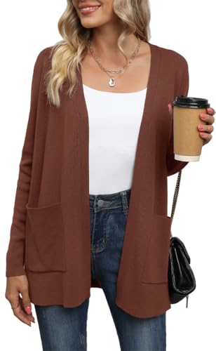 Yommay Strickjacke für Damen Elegante locker lässig leichtes Frauen Herbst Langarm Pullover mit Taschen,Kaffee,XXL Yommay Strickjacke für Damen Elegante locker lässig leichtes Frauen Herbst Langarm Pullover mit Taschen,Kaffee,XXL von Yommay