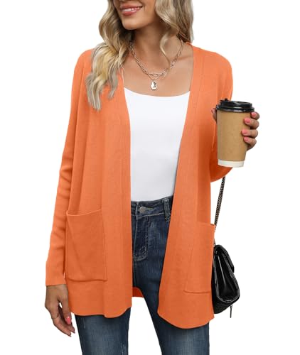 Yommay Strickjacke für Damen Elegante locker lässig leichtes Frauen Herbst Langarm Pullover mit Taschen,Orange,XXL von Yommay