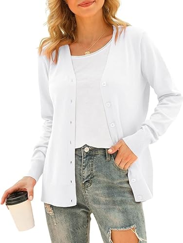 Yommay Strickjacke für Damen Herbst Winter Weich Leichter Langarm Cardigans Daily Casual V-Ausschnitt Strickpullover mit Knopf,Weiß,3XL Yommay Strickjacke für Damen Herbst Winter Weich Leichter Langarm Cardigans Daily Casual V-Ausschnitt Strickpullover mit Knopf,Weiß,3XL von Yommay