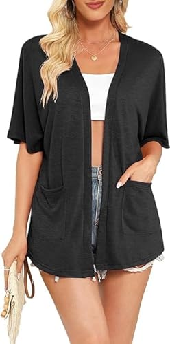 Yommay Strickjacke für Damen Sommer Leicht Kurzarm Atmungsaktiv und Sonnenschutz Frühling Herbst Cardigan,Schwarz,S von Yommay