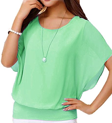 Yommay T-Shirts für Damen Chiffon Bluse Casual Basic Kurzarm Tops Sommer Oberteile Elegant Komfor,Hellgrün,3XL von Yommay