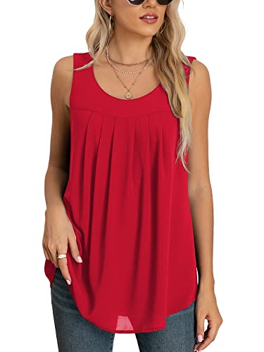 Yommay Tops für Damen Chiffon Sommer Elegante ärmellose Business Komfort Cami Casual Blusen Tuniken Flowy,D Rot,Mittel von Yommay