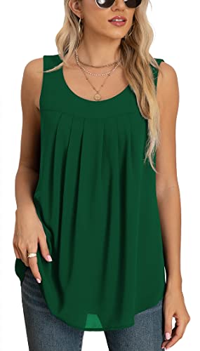 Yommay Tops für Damen Chiffon Sommer Elegante ärmellose Business Komfort Cami Casual Blusen Tuniken Flowy,Dunkelgrün,Klein von Yommay