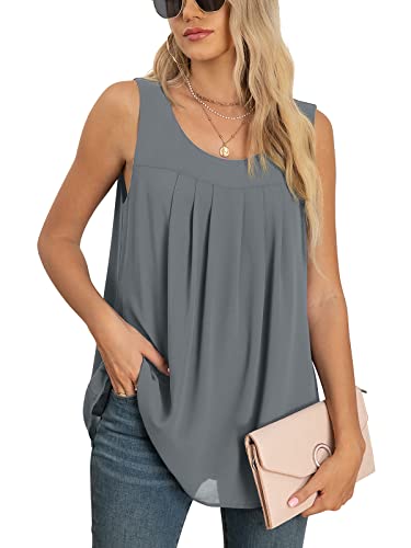 Yommay Tops für Damen Chiffon Sommer Elegante ärmellose Business Komfort Cami Casual Blusen Tuniken Flowy,Grau,Klein von Yommay