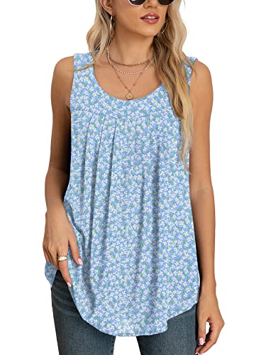 Yommay Tops für Damen Chiffon Sommer Elegante ärmellose Business Komfort Cami Casual Blusen Tuniken Flowy,Hellblau,XL von Yommay