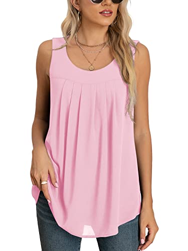 Yommay Tops für Damen Chiffon Sommer Elegante ärmellose Business Komfort Cami Casual Blusen Tuniken Flowy,Hellrosa,Klein von Yommay