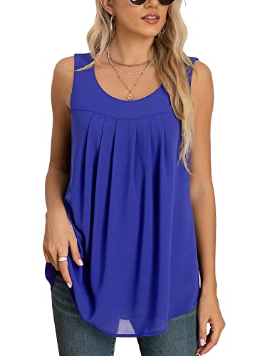 Yommay Tops für Damen Chiffon Sommer Elegante ärmellose Business Komfort Cami Casual Blusen Tuniken Flowy,Königsblau,XL von Yommay