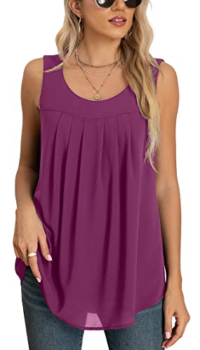 Yommay Tops für Damen Chiffon Sommer Elegante ärmellose Business Komfort Cami Casual Blusen Tuniken Flowy,M Rot,Groß von Yommay