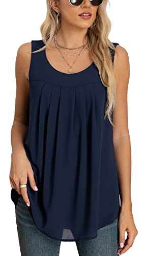 Yommay Tops für Damen Chiffon Sommer Elegante ärmellose Business Komfort Cami Casual Blusen Tuniken Flowy,Marineblau,Groß von Yommay