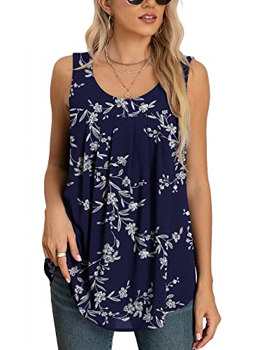 Yommay Tops für Damen Chiffon Sommer Elegante ärmellose Business Komfort Cami Casual Blusen Tuniken Flowy,Marineblaue Blätter,Mittel von Yommay