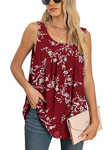 Yommay Tops für Damen Chiffon Sommer Elegante ärmellose Business Komfort Cami Casual Blusen Tuniken Flowy,Rote Blätter,Groß von Yommay